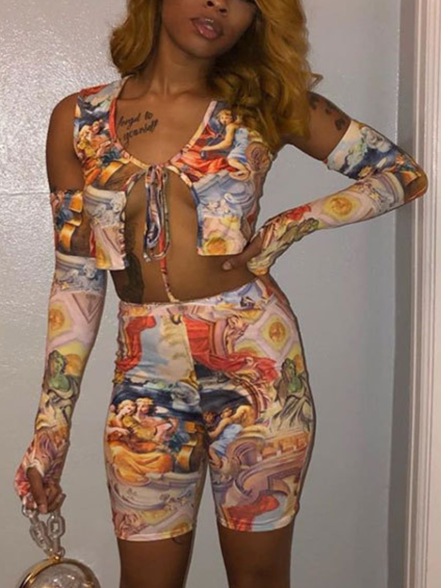Lovely Sexy Graffiti Print Bandage Design Multicolor Two Piece Shorts Set, Multi
Lovely Sexy Graffiti Print Bandage Design Multicolor Two Piece Shorts Set, Multi