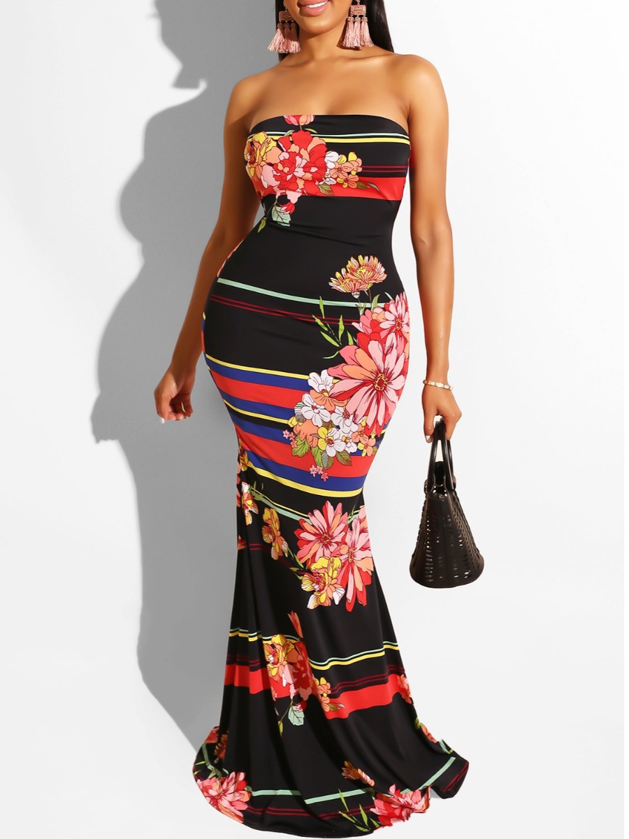Lovely Elegant Off The Shoulder Floral Print Striped Black Floor Length Dress
Lovely Elegant Off The Shoulder Floral Print Striped Black Floor Length Dress