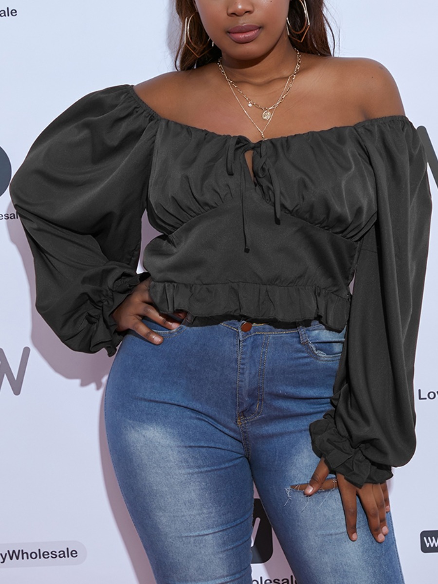 Lovely Plus Size Sweet Off The Shoulder Drawstring Ruffle Design Black Blouse
Lovely Plus Size Sweet Off The Shoulder Drawstring Ruffle Design Black Blouse