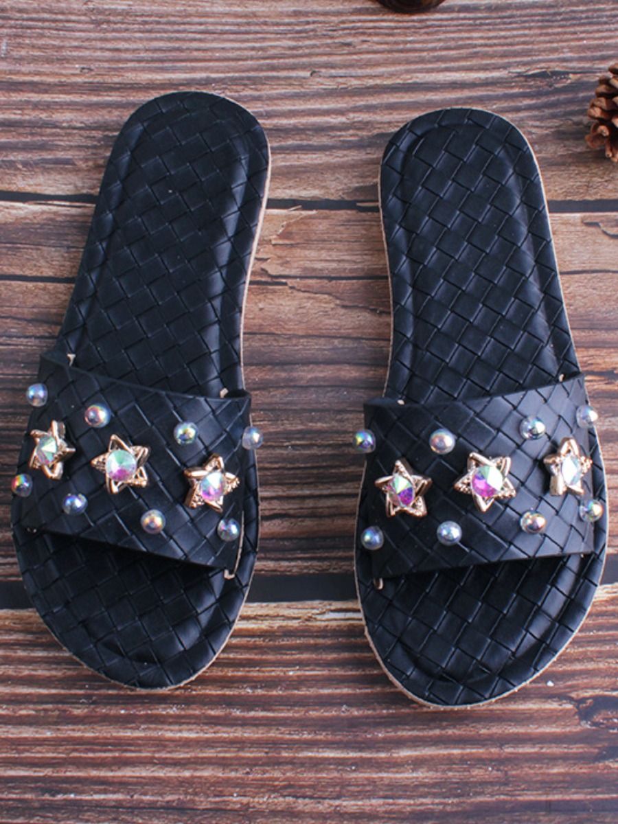 Lovely Casual Star Black Slippers