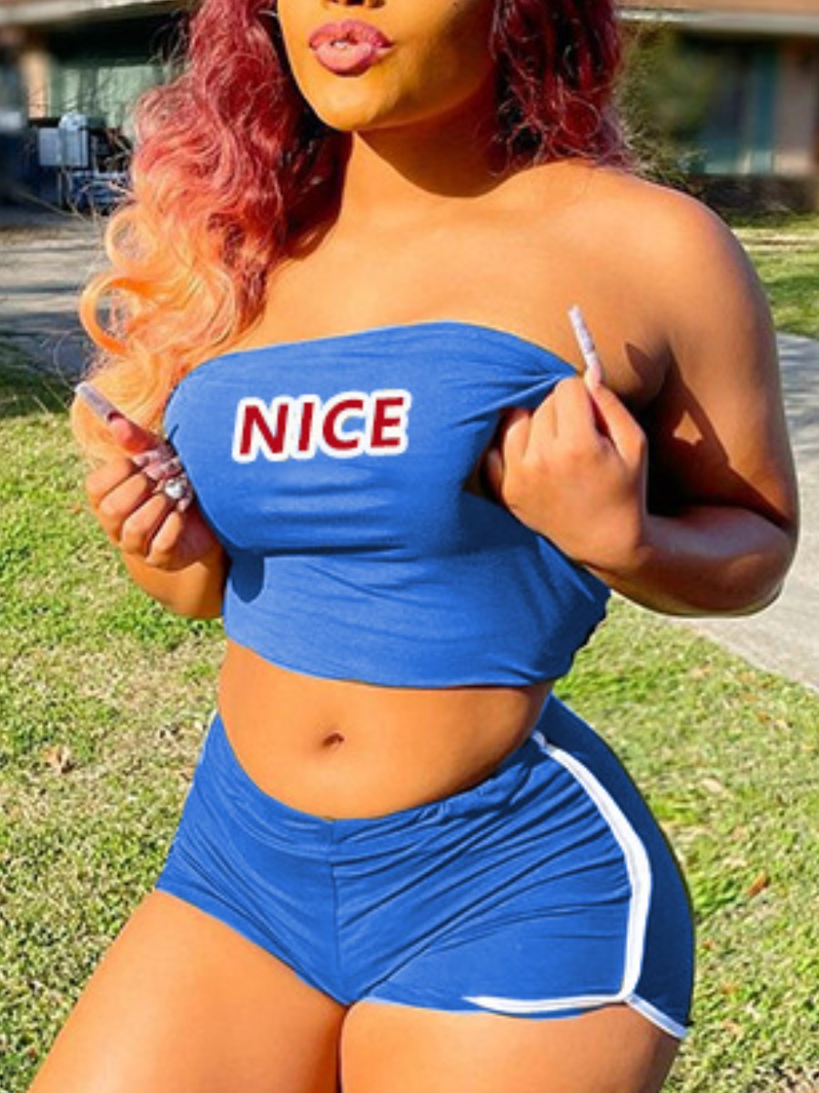 Lovely Sporty Off The Shoulder Letter Print Striped Royalblue Two Piece Shorts Set
Lovely Sporty Off The Shoulder Letter Print Striped Royalblue Two Piece Shorts Set