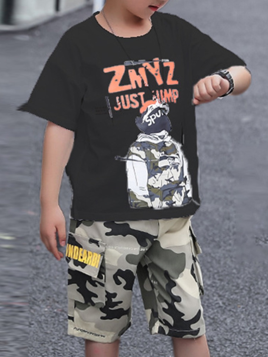 Lovely Boy Street Letter Camo Print Side Pocket Black Two Piece Shorts Set
Lovely Boy Street Letter Camo Print Side Pocket Black Two Piece Shorts Set