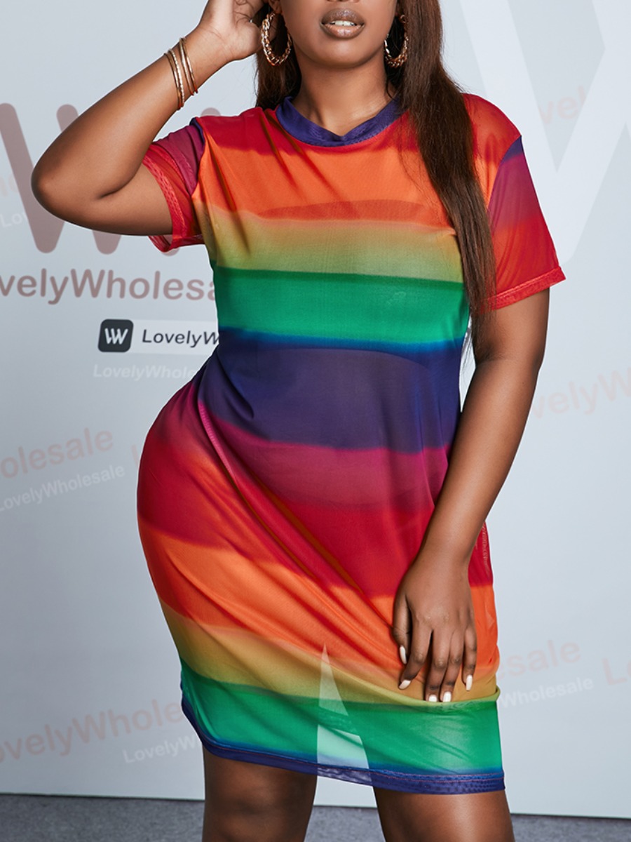 Lovely Plus Size Street Rainbow Stripe See-through Multicolor Knee Length Dress, Multi
Lovely Plus Size Street Rainbow Stripe See-through Multicolor Knee Length Dress, Multi