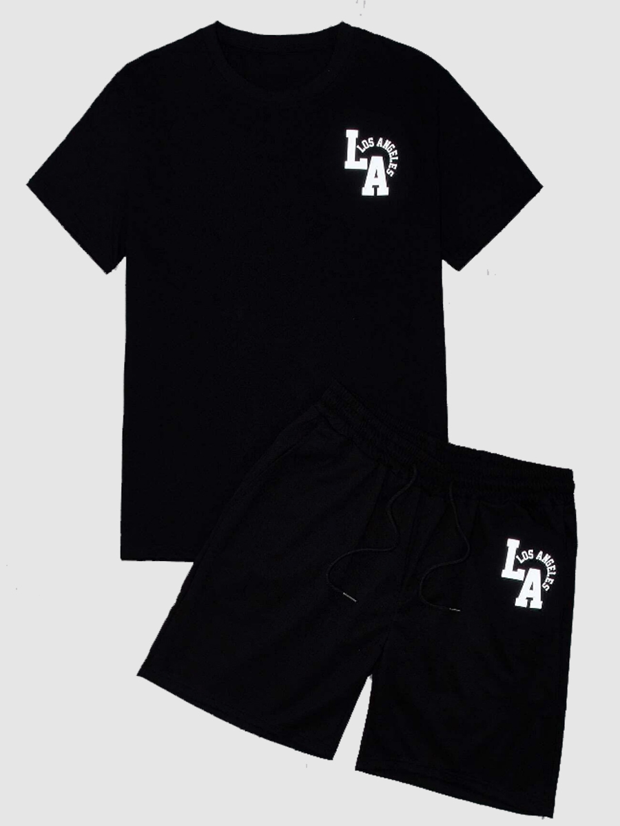 Lovely Men Casual O Neck Letter Print Black Two Piece Shorts Set 
Lovely Men Casual O Neck Letter Print Black Two Piece Shorts Set