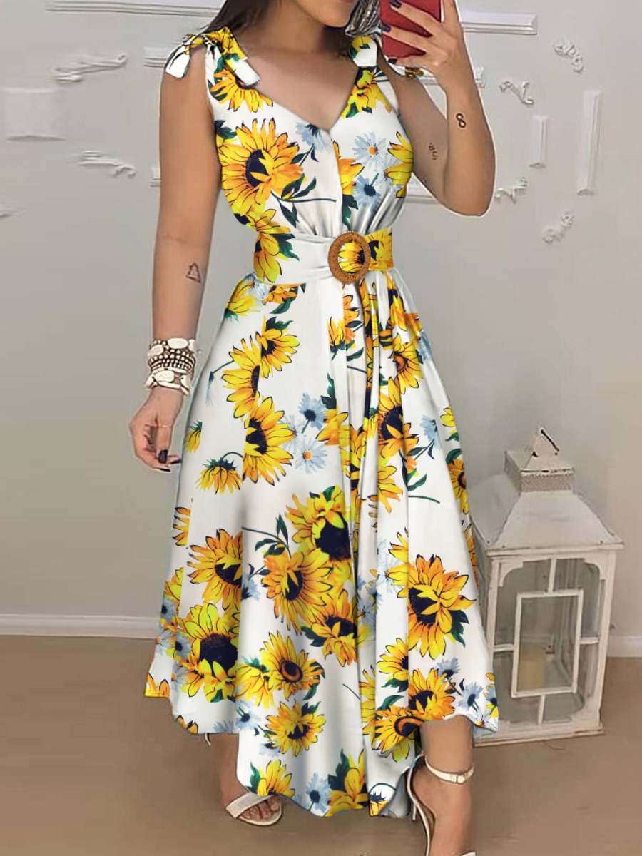 Lovely Boho Floral Print Metal Ring Decoration White Ankle Length A Line Dress
Lovely Boho Floral Print Metal Ring Decoration White Ankle Length A Line Dress