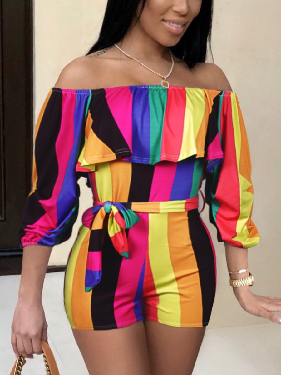 Lovely Street Off The Shoulder Striped Multicolor One-piece Romper, Multicolor stripe
Lovely Street Off The Shoulder Striped Multicolor One-piece Romper, Multicolor stripe