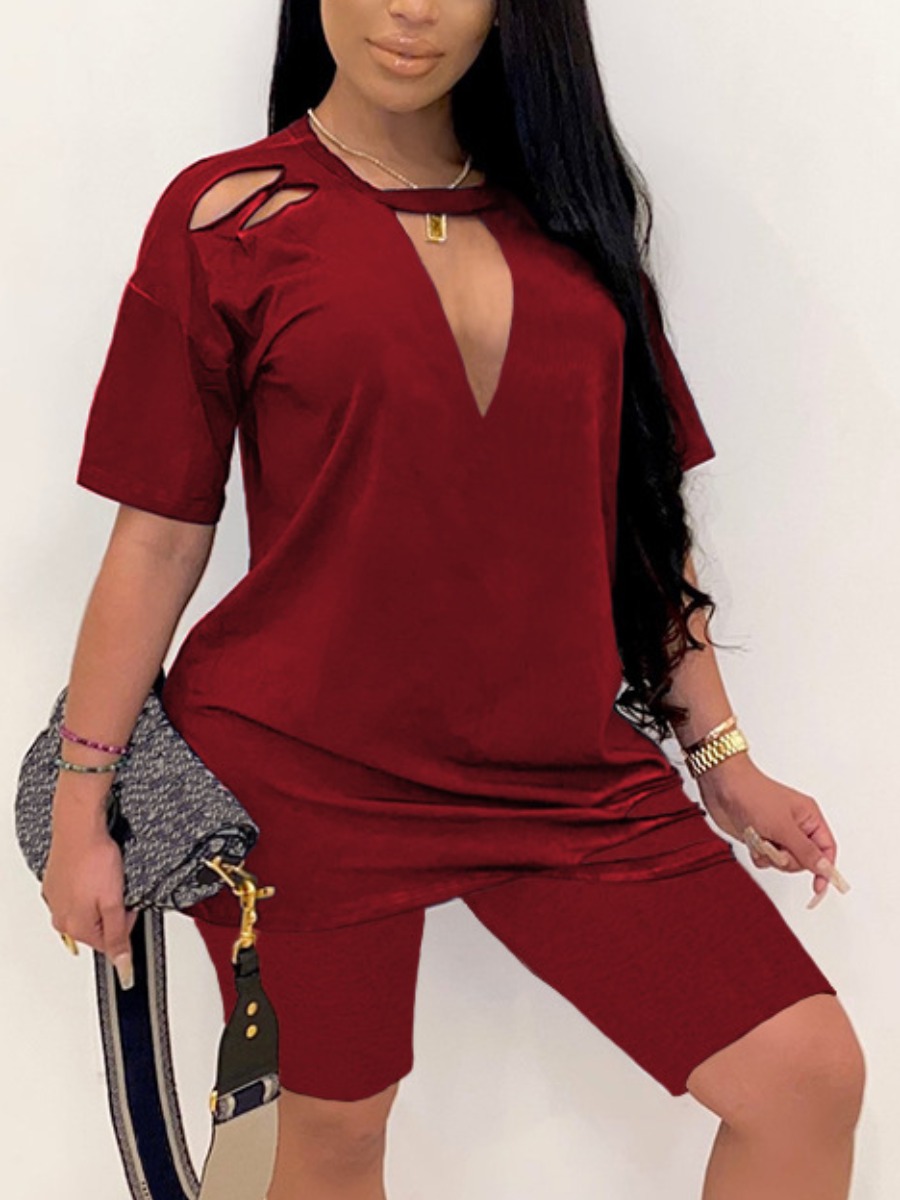 Lovely Plus Size Street Dropped Shoulder Hollow-out Wine Red Two-piece Shorts Set
Lovely Plus Size Street Dropped Shoulder Hollow-out Wine Red Two-piece Shorts Set