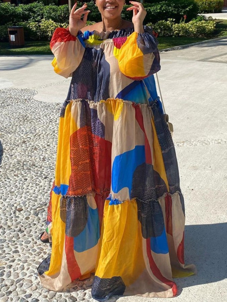 Lovely Boho Off The Shoulder Fold Design Multicolor Floor Length Plus Size Dress, Multi
Lovely Boho Off The Shoulder Fold Design Multicolor Floor Length Plus Size Dress, Multi
