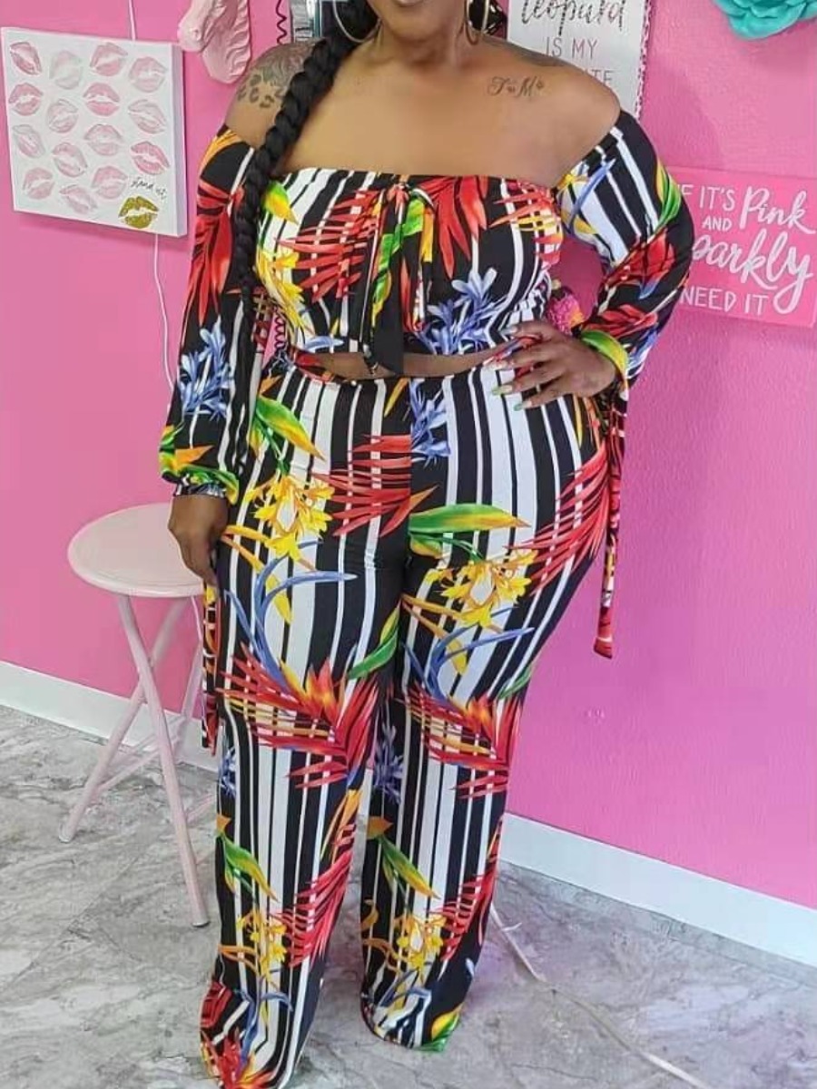 Lovely Plus Size Street Floral Print Striped Multicolor Two-piece Pants Set, Multi
Lovely Plus Size Street Floral Print Striped Multicolor Two-piece Pants Set, Multi