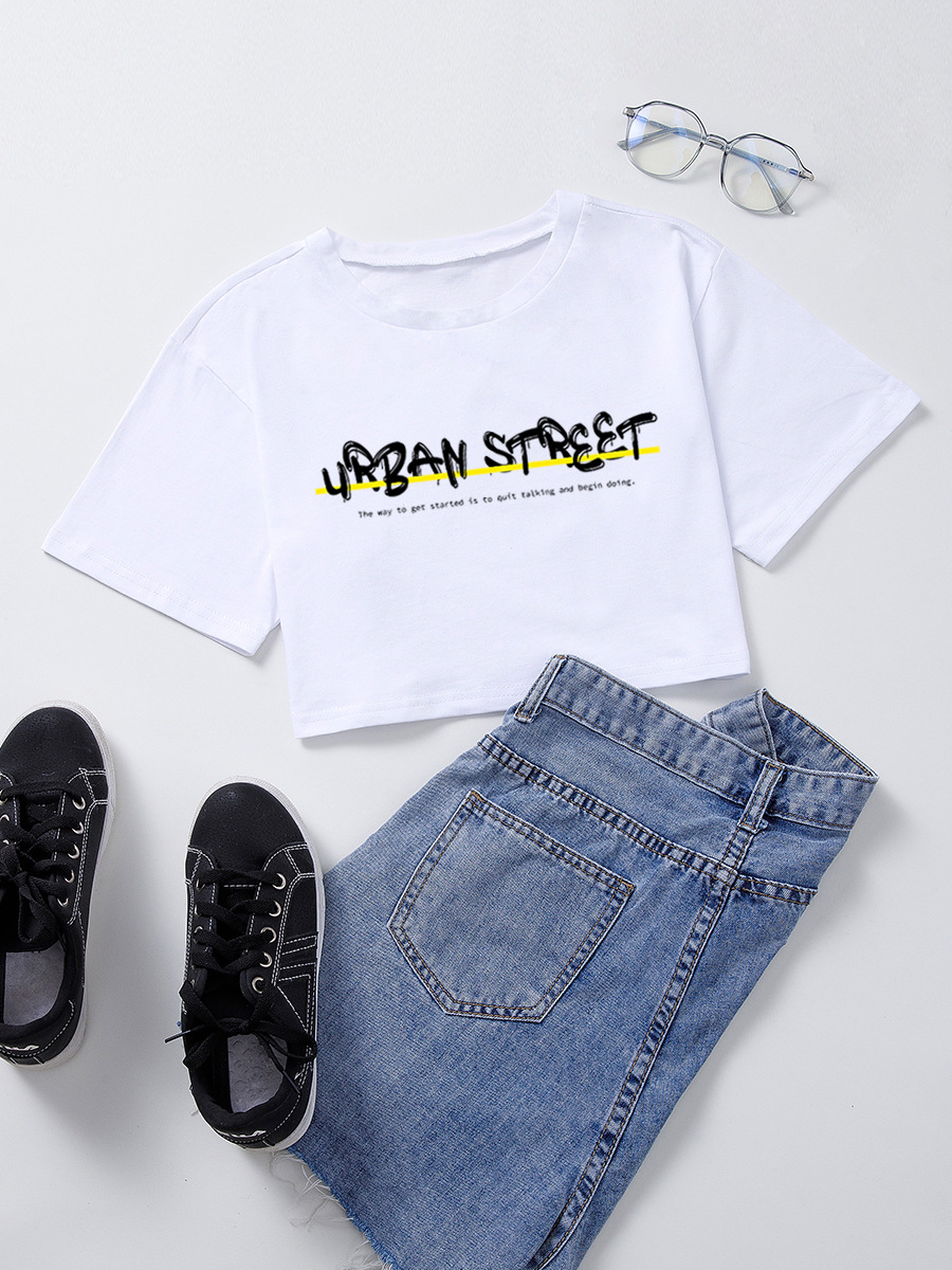 LW Casual O Neck Letter Print White T-shirt