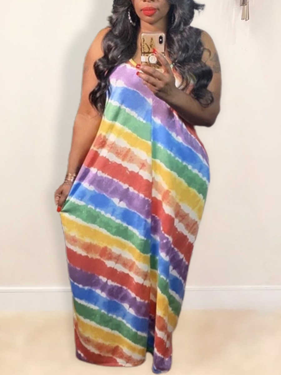 Lovely Plus Size Boho Striped Basic Loose Multicolor Floor Length Dress, Multi
Lovely Plus Size Boho Striped Basic Loose Multicolor Floor Length Dress, Multi