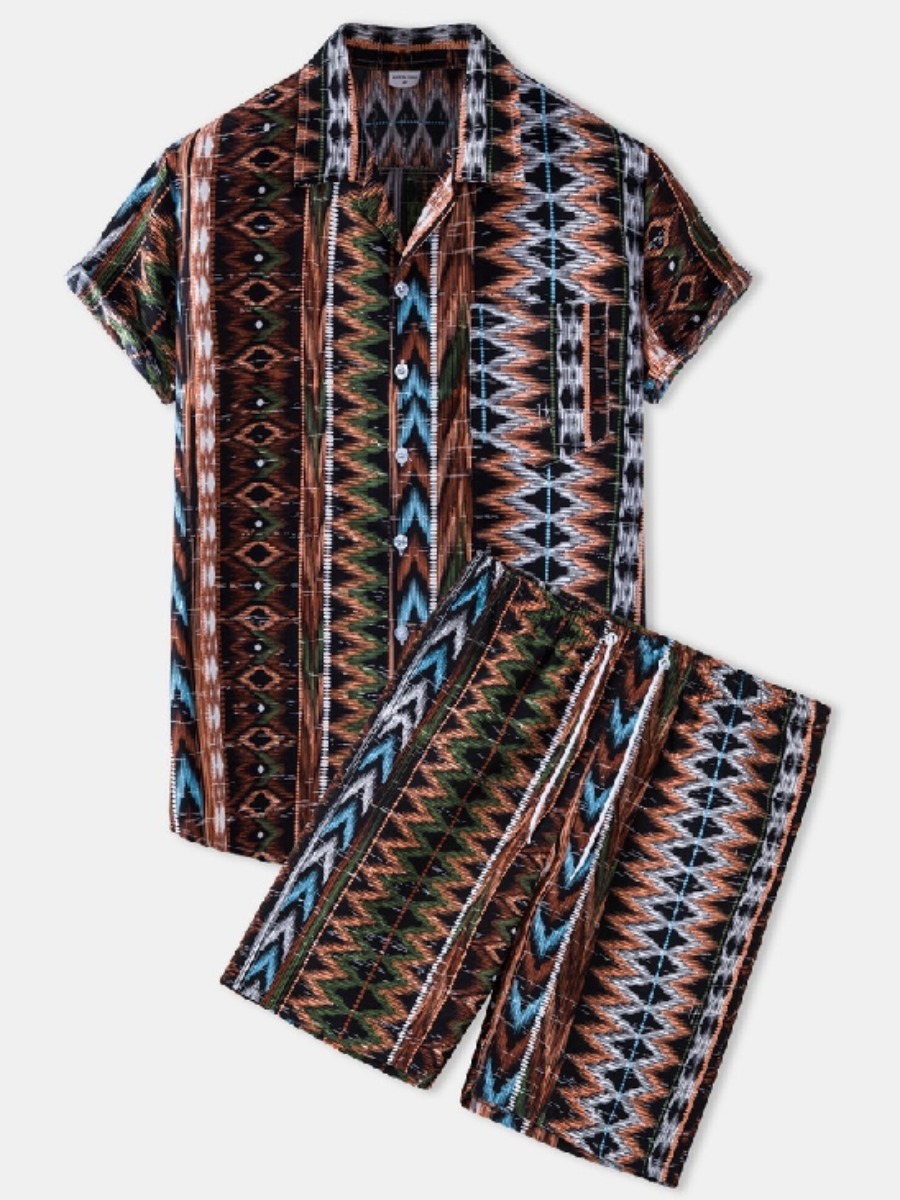 Lovely Men Casual Turndown Collar Geometric Print Multicolor Two Piece Shorts Set, Multi
Lovely Men Casual Turndown Collar Geometric Print Multicolor Two Piece Shorts Set, Multi