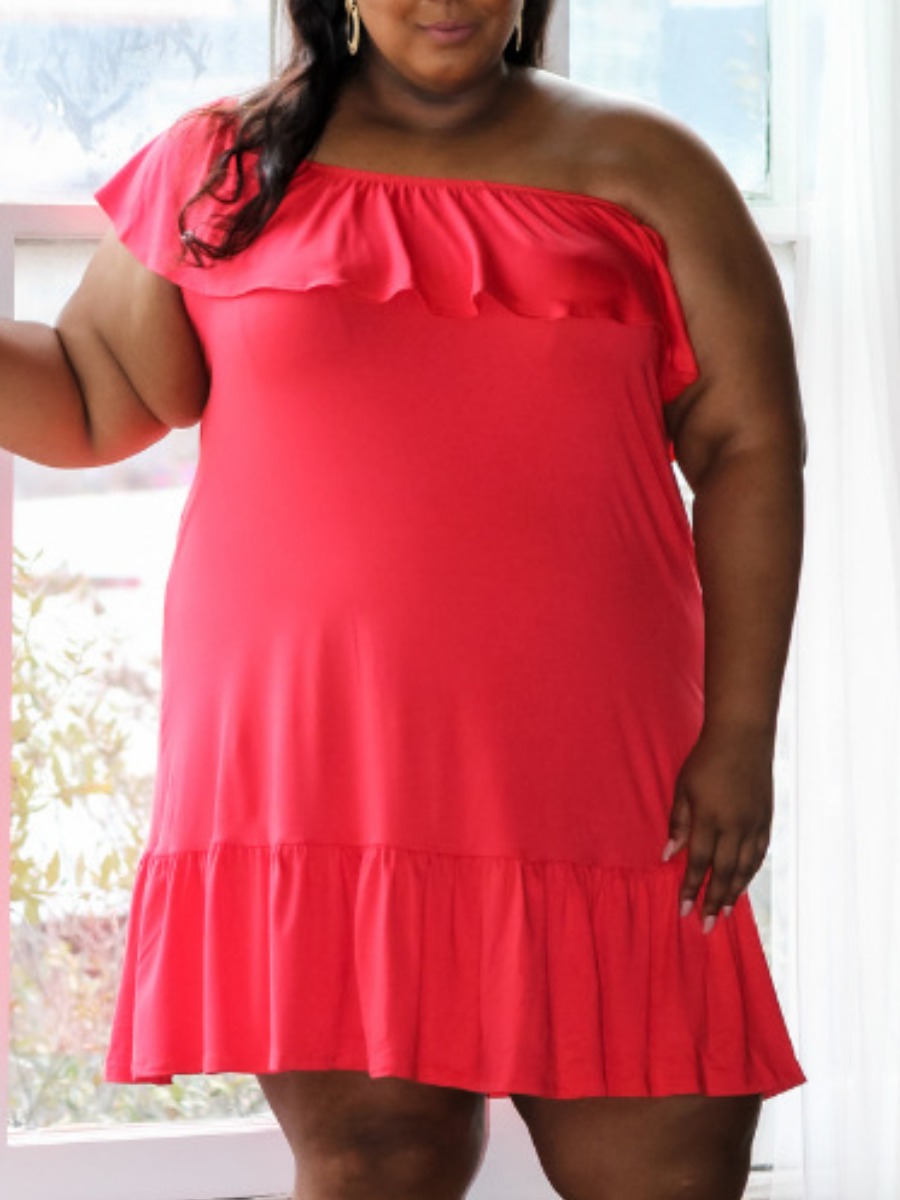 Lovely Casual One Shoulder Flounce Design Red Knee Length Plus Size Dress
Lovely Casual One Shoulder Flounce Design Red Knee Length Plus Size Dress