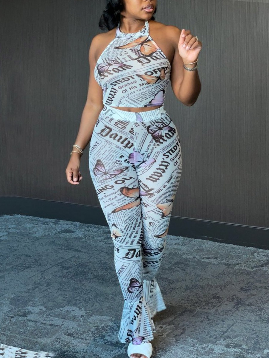 Lovely Casual Off The Shoulder Letter Print Flared Two Piece Pants Set, White
Lovely Casual Off The Shoulder Letter Print Flared Two Piece Pants Set, White