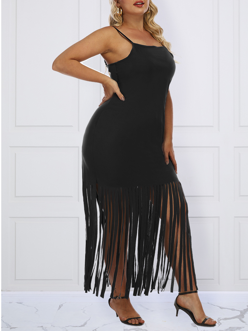 Lovely Street Spaghetti Strap Tassel Design Black Ankle Length Plus Size Dress
Lovely Street Spaghetti Strap Tassel Design Black Ankle Length Plus Size Dress