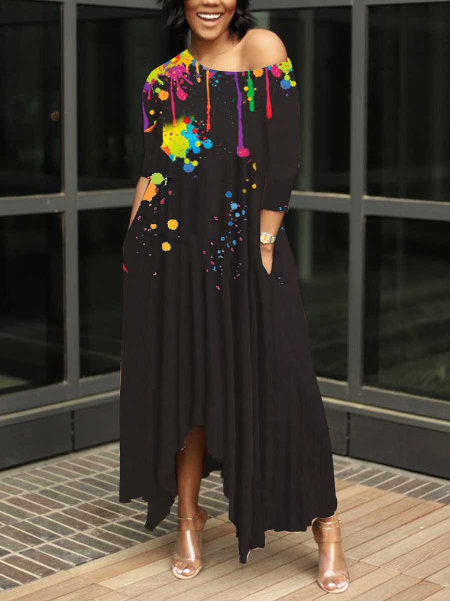 Lovely Street Splash-ink Design Black Ankle Length Asymmetrical Dress
Lovely Street Splash-ink Design Black Ankle Length Asymmetrical Dress