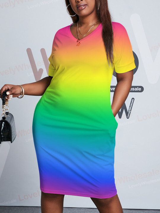 Lovely Plus Size Casual V Neck Gradient Multicolor Knee Length Dress, Multi
Lovely Plus Size Casual V Neck Gradient Multicolor Knee Length Dress, Multi