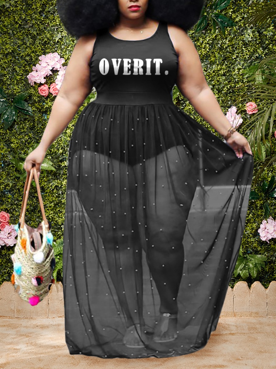 Lovely Plus Size Casual Letter Print See-through Black Floor Length A Line Dress
Lovely Plus Size Casual Letter Print See-through Black Floor Length A Line Dress