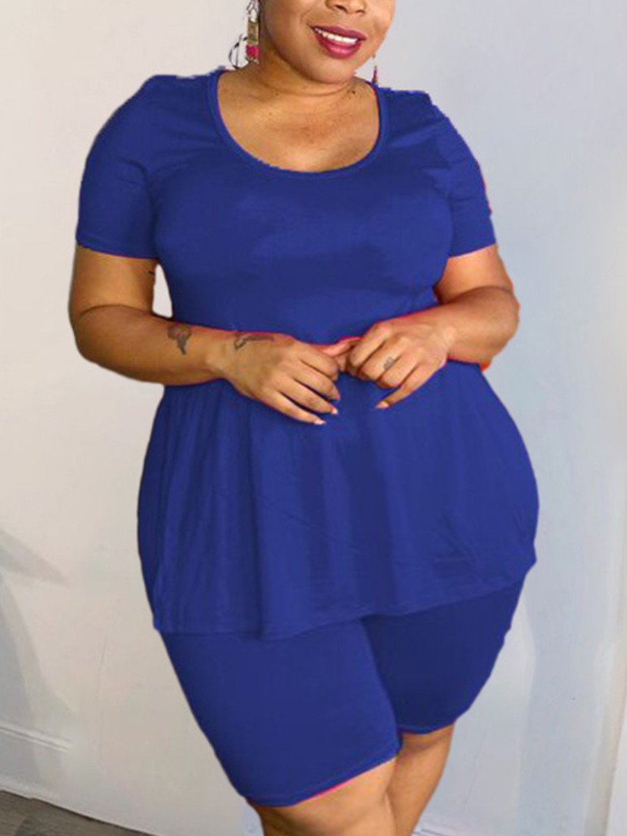 Lovely Plus Size Casual Round Neck Flounce Design Peacock Blue Two-piece Shorts Set
Lovely Plus Size Casual Round Neck Flounce Design Peacock Blue Two-piece Shorts Set