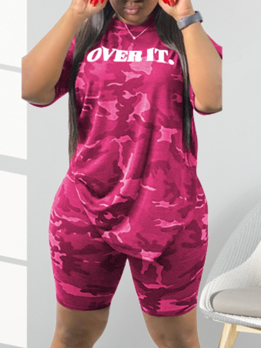 LW BASICS Plus Size Casual Letter Camo Print Rose Red Two-piece Shorts Set
LW BASICS Plus Size Casual Letter Camo Print Rose Red Two-piece Shorts Set