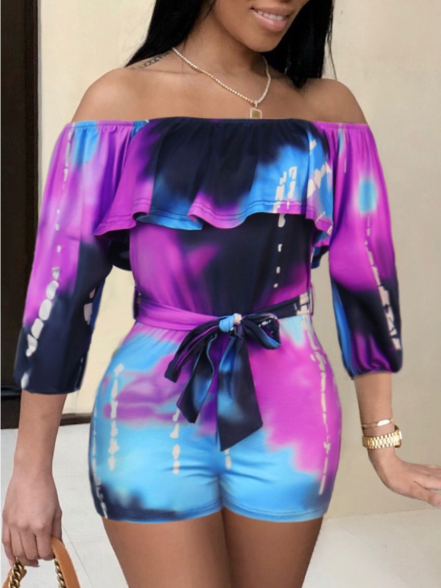 Lovely Street Off The Shoulder Tie-dye Bandage Design Purple One-piece Romper
Lovely Street Off The Shoulder Tie-dye Bandage Design Purple One-piece Romper