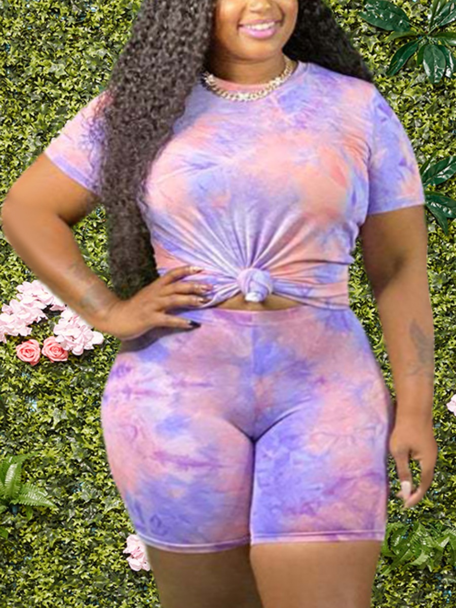 Lovely Plus Size Sporty Round Neck Tie-dye Light Purple Two-piece Shorts Set
Lovely Plus Size Sporty Round Neck Tie-dye Light Purple Two-piece Shorts Set