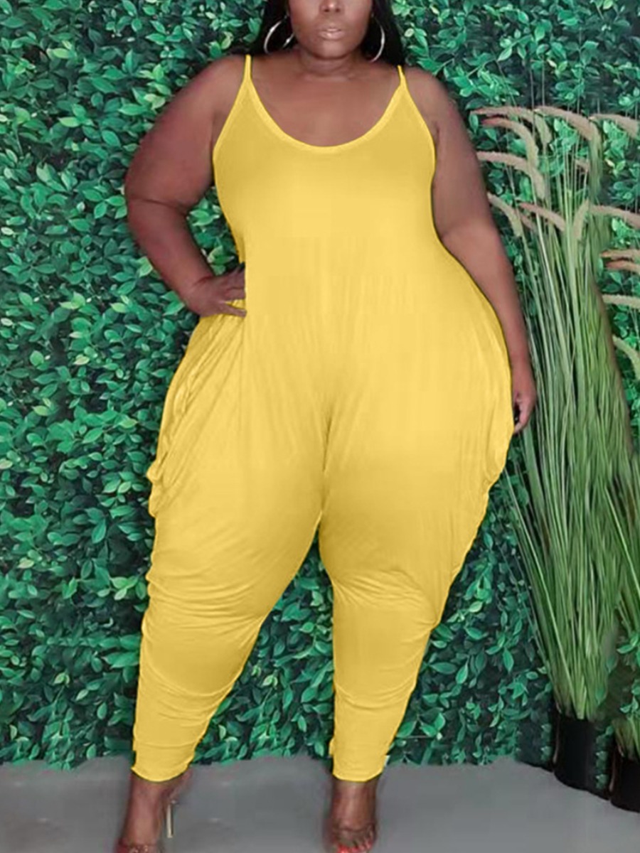 Lovely Plus Size Casual Spaghetti Strap Fold Design Yellow One-piece Jumpsuit
Lovely Plus Size Casual Spaghetti Strap Fold Design Yellow One-piece Jumpsuit