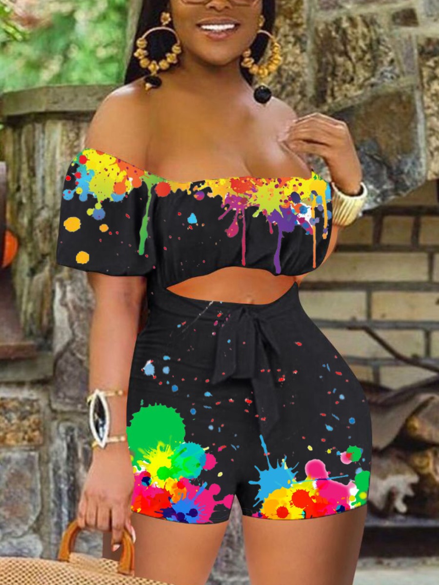 Lovely Street Off The Shoulder Splash-ink Design Hollow-out Black One-piece Romper
Lovely Street Off The Shoulder Splash-ink Design Hollow-out Black One-piece Romper