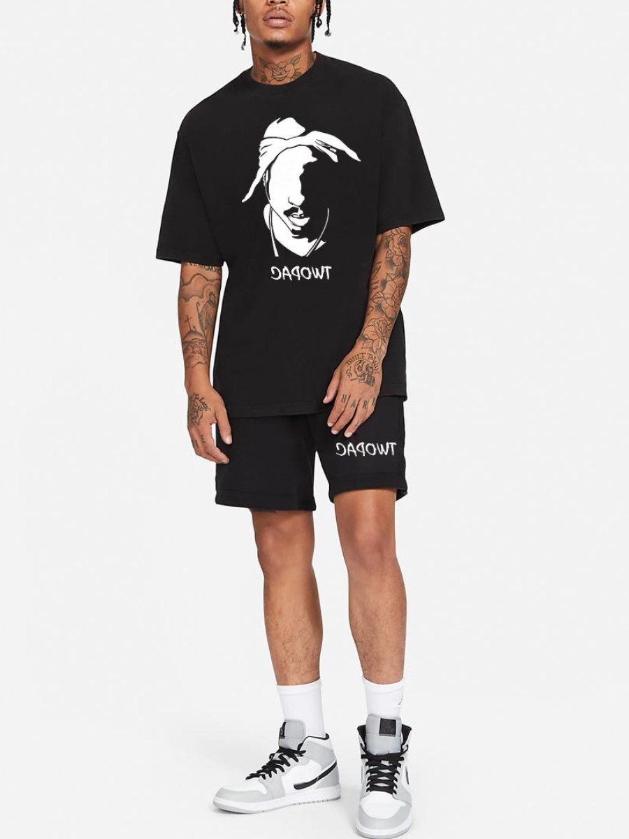 Lovely Men Figure Letter Print Two Piece Shorts Set, Black
Lovely Men Figure Letter Print Two Piece Shorts Set, Black