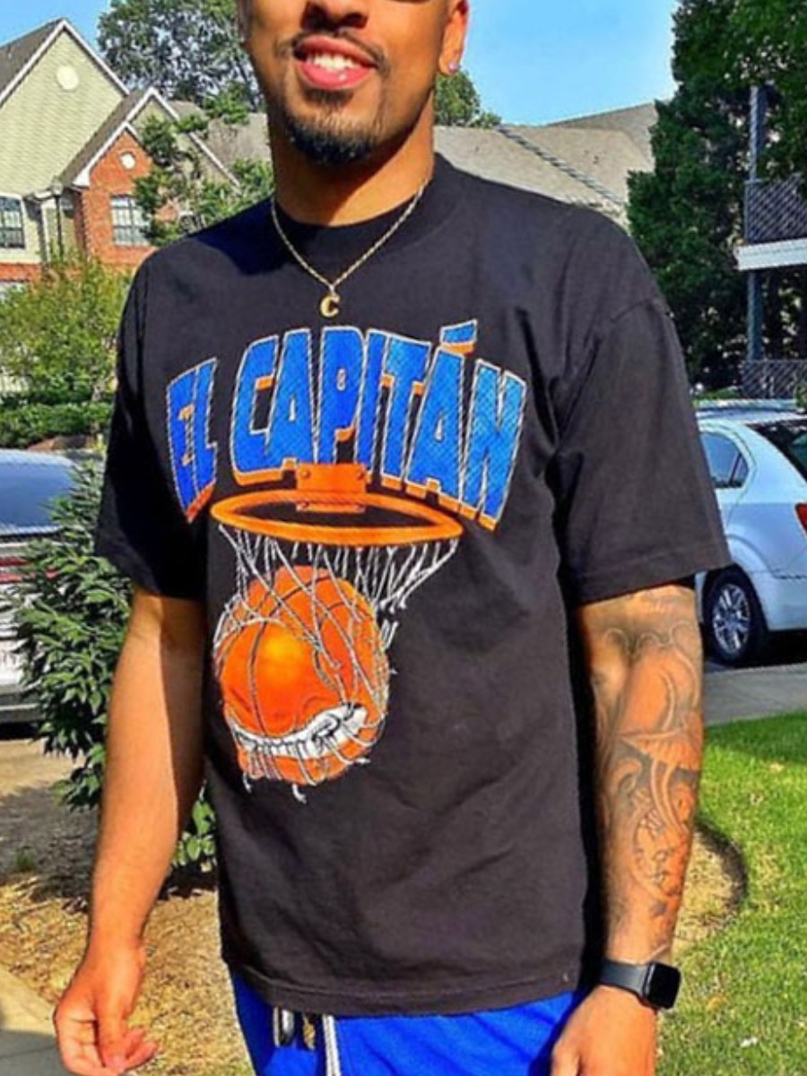 LW Men Basketball Letter Print T-shirt, Black 
LW Men Basketball Letter Print T-shirt, Black