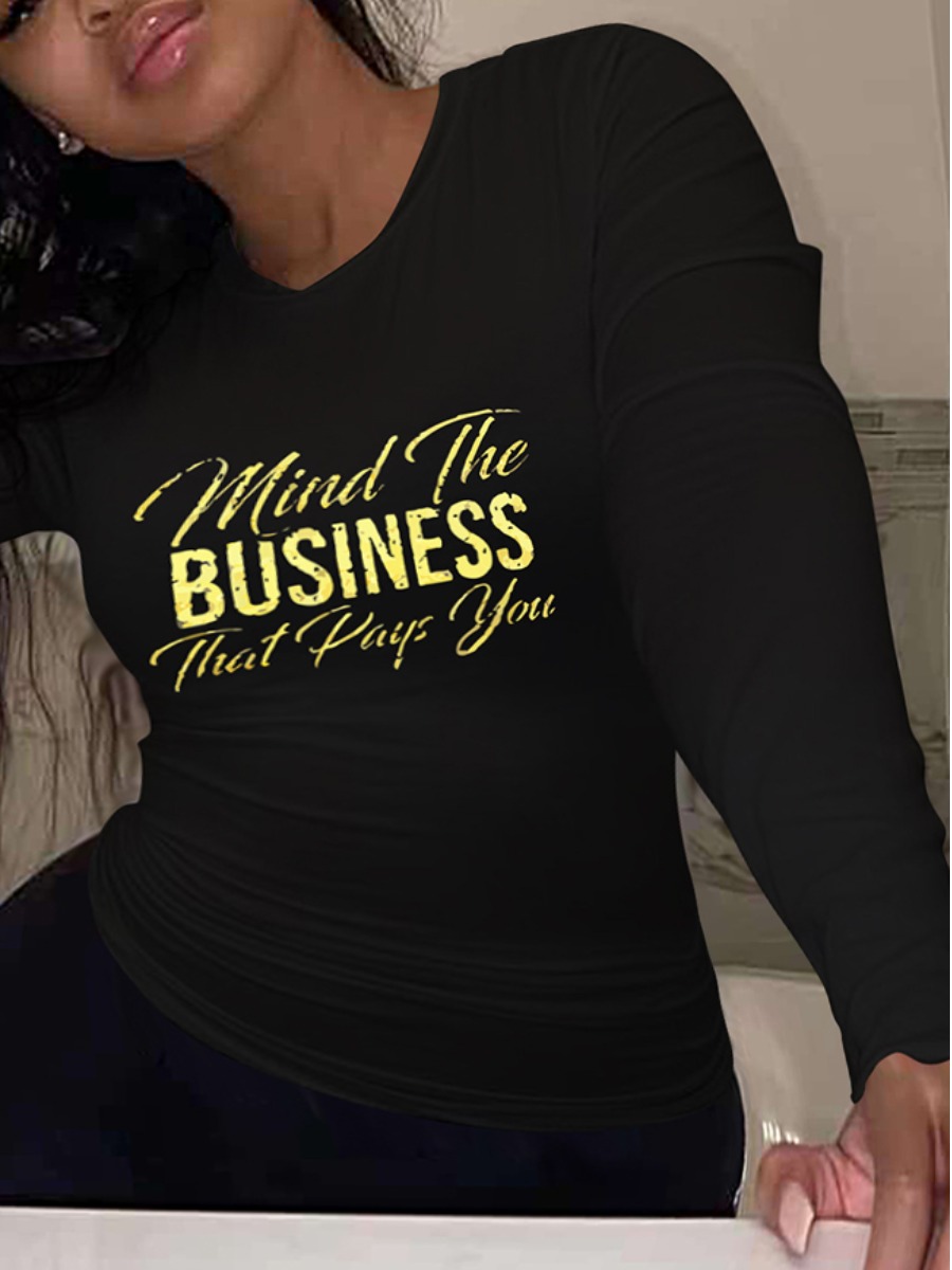 LW Plus Size Round Neck Letter Print T-shirt, Black 
LW Plus Size Round Neck Letter Print T-shirt, Black