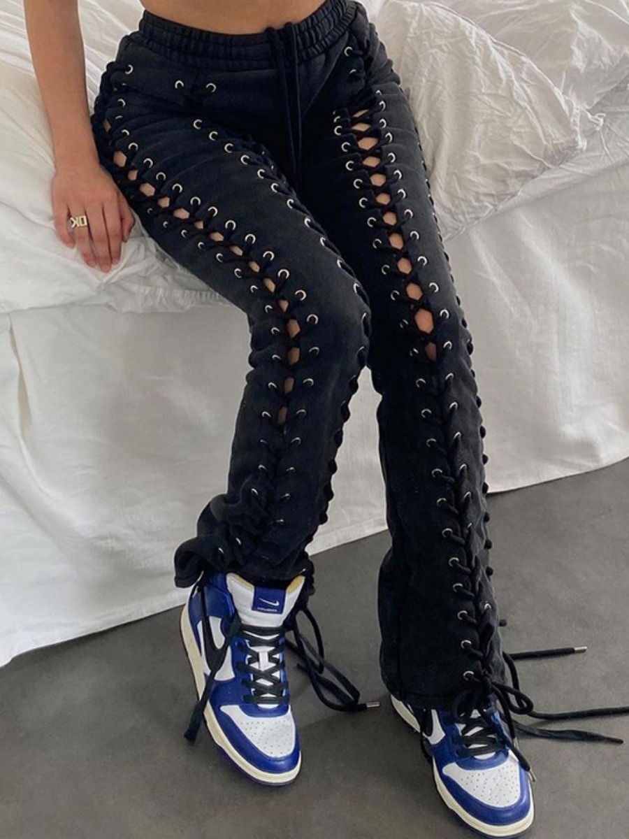 LW Bandage Hollow-out Design Pants, Black 
LW Bandage Hollow-out Design Pants, Black