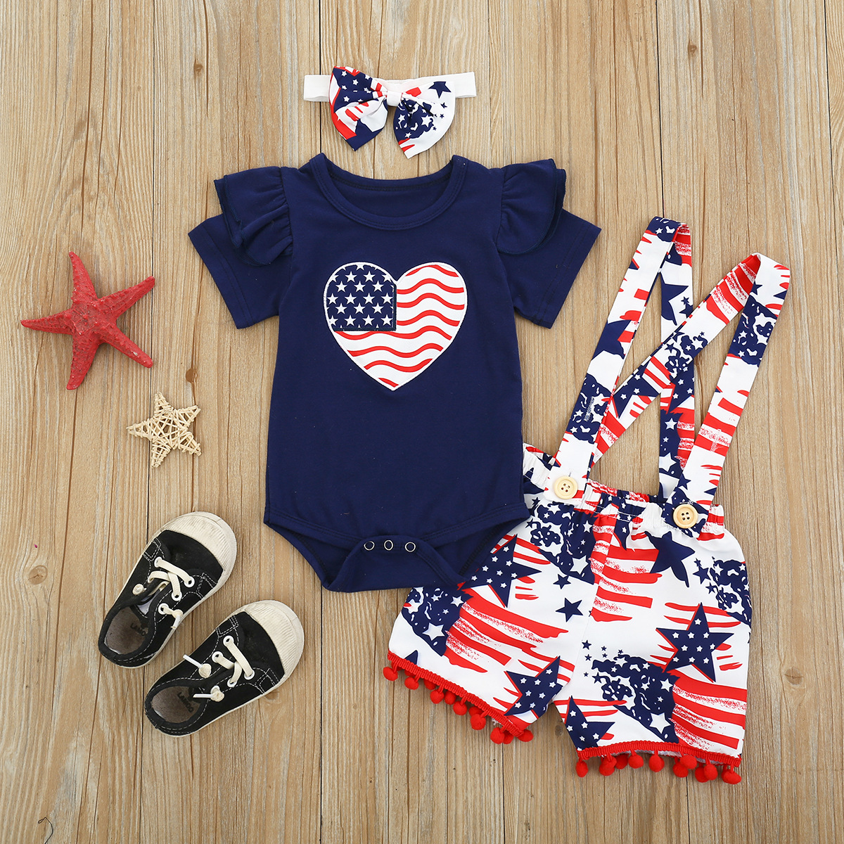 Lovely Girl American Flag Overall Two Piece Shorts Set (With Headband), Navy blue
Lovely Girl American Flag Overall Two Piece Shorts Set (With Headband), Navy blue
