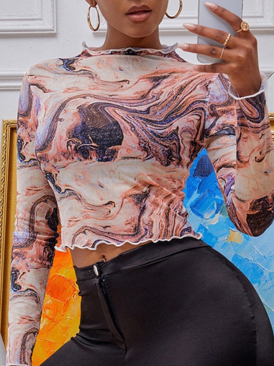 LW Round Neck Frill Trim T-shirt, Multi 
LW Round Neck Frill Trim T-shirt, Multi