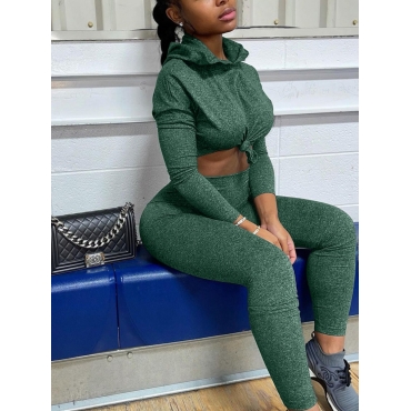 LW Hooded Collar Basic Skinny Pants Set, Green 
LW Hooded Collar Basic Skinny Pants Set, Green