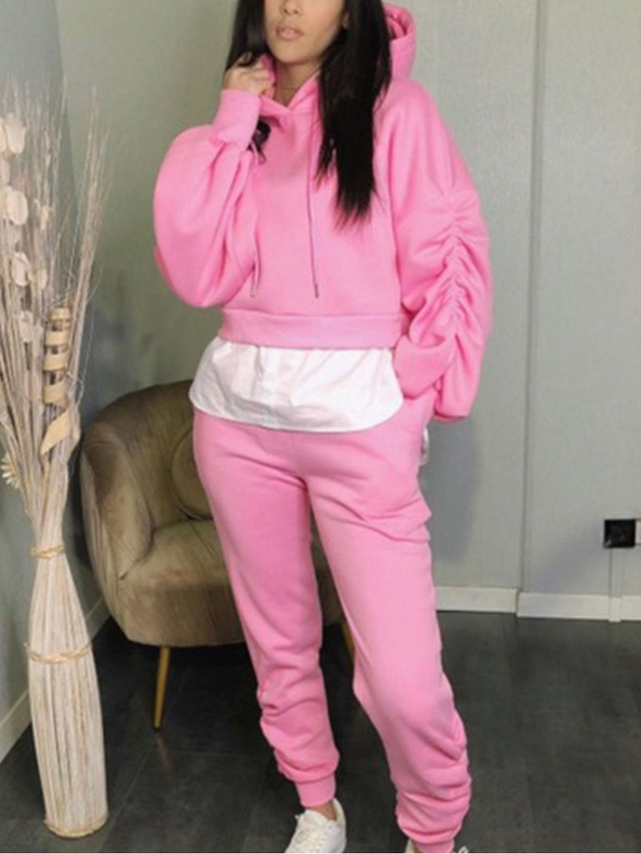 LW Sweat Fold Pocket Design Tracksuit Set, Pink 
LW Sweat Fold Pocket Design Tracksuit Set, Pink