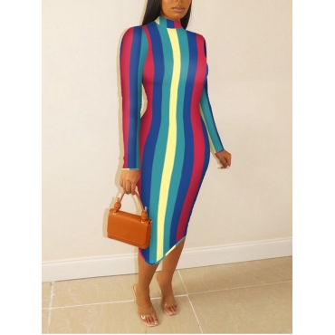 LW Casual Turtleneck Striped Patchwork Multicolor Mid Calf Dress, Multicolor stripe
LW Casual Turtleneck Striped Patchwork Multicolor Mid Calf Dress, Multicolor stripe