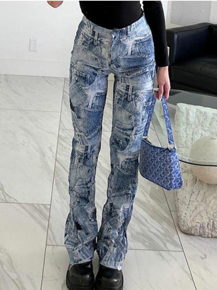 LW Mid Waist Print Flared Pants, Blue
LW Mid Waist Print Flared Pants, Blue