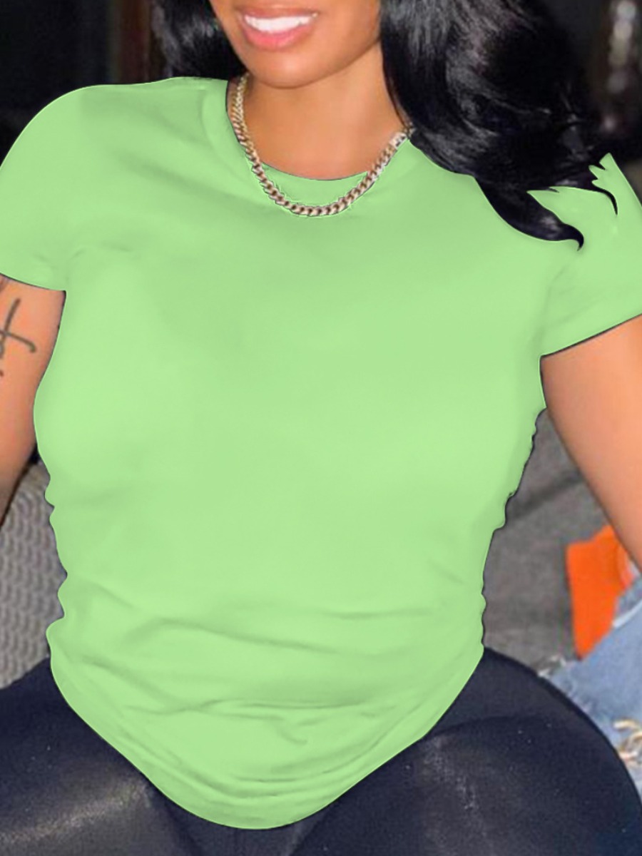 LW Plus Size Round Neck Regular Fit T-shirt, Light green