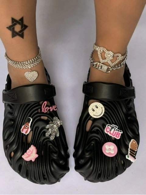 LW BASICS Metal Letter Decor Cut Out Slippers