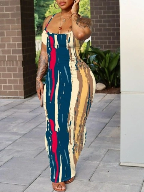 LW Floral Print Bodycon Cami Maxi Dress