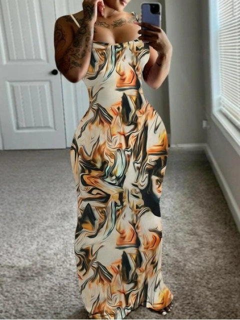 LW Mixed Print Bodycon Cami Maxi Dress