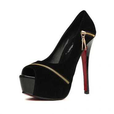 Fashion Round Peep Toe Zipper Embellished Stiletto High Heels Black ...