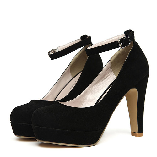 Fashion Round Closed Toe Super High Chunky Black Suede Mary Jane Pumps ...