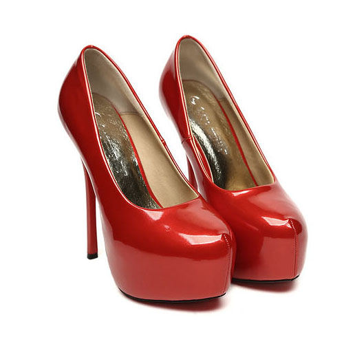 red closed toe pumps