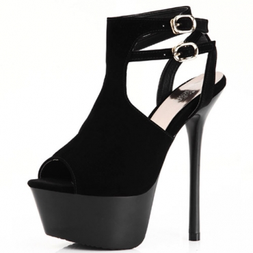 Kvoll Fashion Hollow Ankle Wrap Super Stiletto High Black Suede Sandals ...