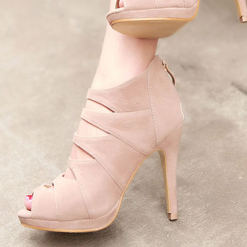 Burgundy Sexy Peep Toe Hollow Design High-heeled Sandals Burgundy Sexy Peep Toe Hollow Design High-heeled Sandals