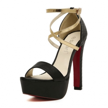 black chunky high heel sandals
