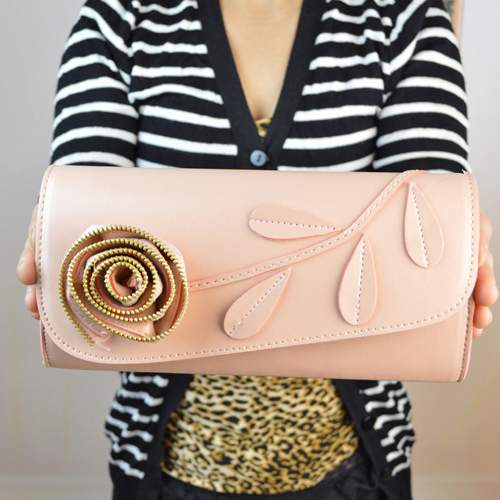 Elegant Rose Embellished Hasp Design Solid Pink Messenger&Crossbody