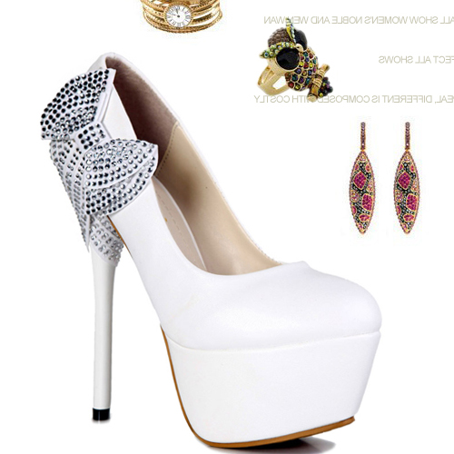 white heels with bow on back